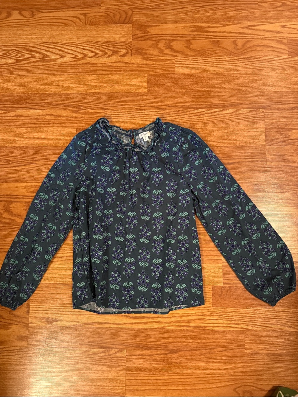 J. Crew Navy Floral Long-Sleeve Peasant Blouse